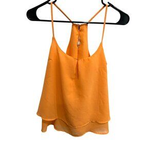 Orange Layered Chiffon Sleeveless Halter Top Spaghetti Straps Size S Baby Doll